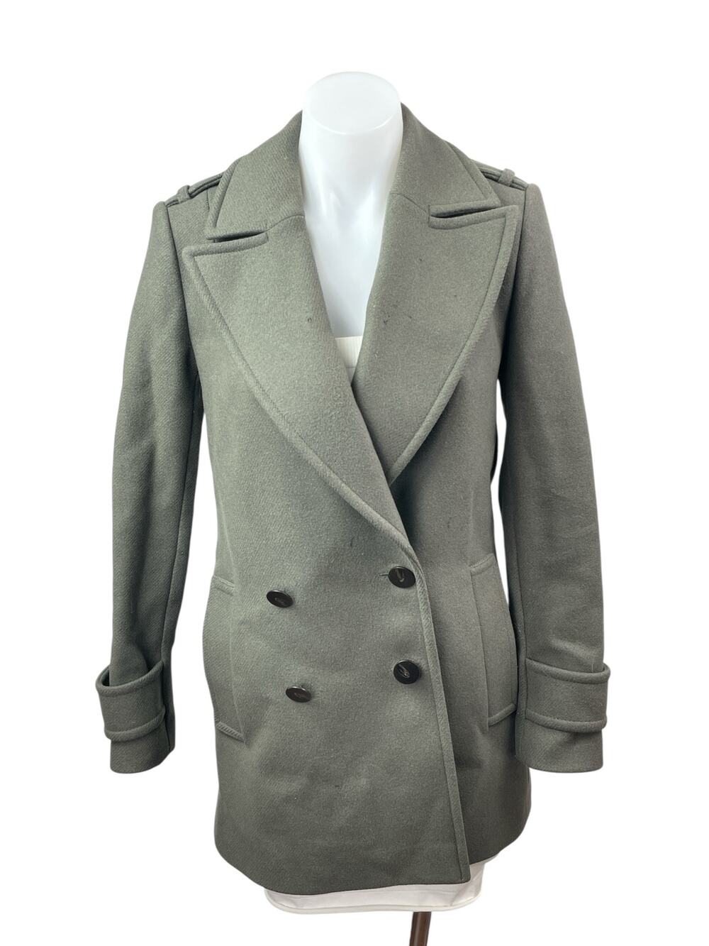 Reiss Women's Gray Wool Double Breasted Long Sleeve Blazer Coat Jacket Size 2